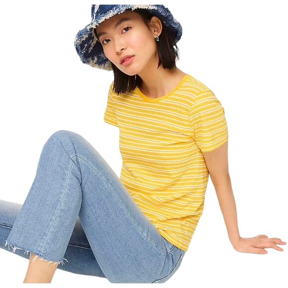 NWT J. Crew Gold/Yellow Stripe Cotton Crewneck T-Shirt - SIZE SMALL - Picture 2 of 10